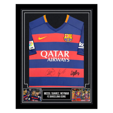Autographed Messi, Suarez, Neymar Framed Shirt - FC Barcelona Icons