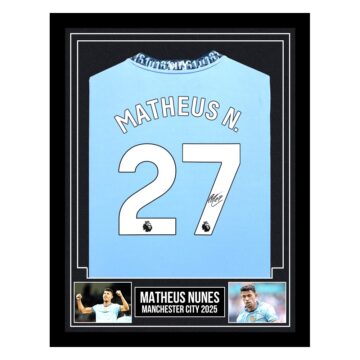Signed Matheus Nunes Framed Shirt - Manchester City 2025