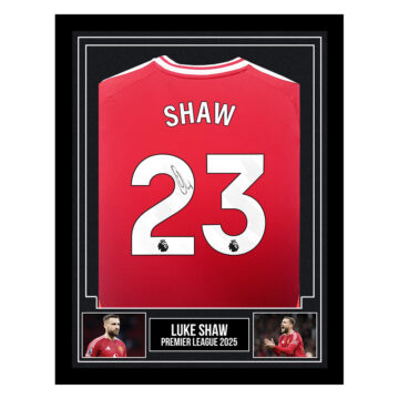 Signed Luke Shaw Framed Shirt - Premier League 2025