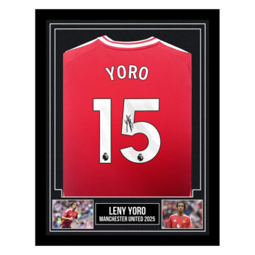 Signed Leny Yoro Framed Shirt - Manchester United 2025