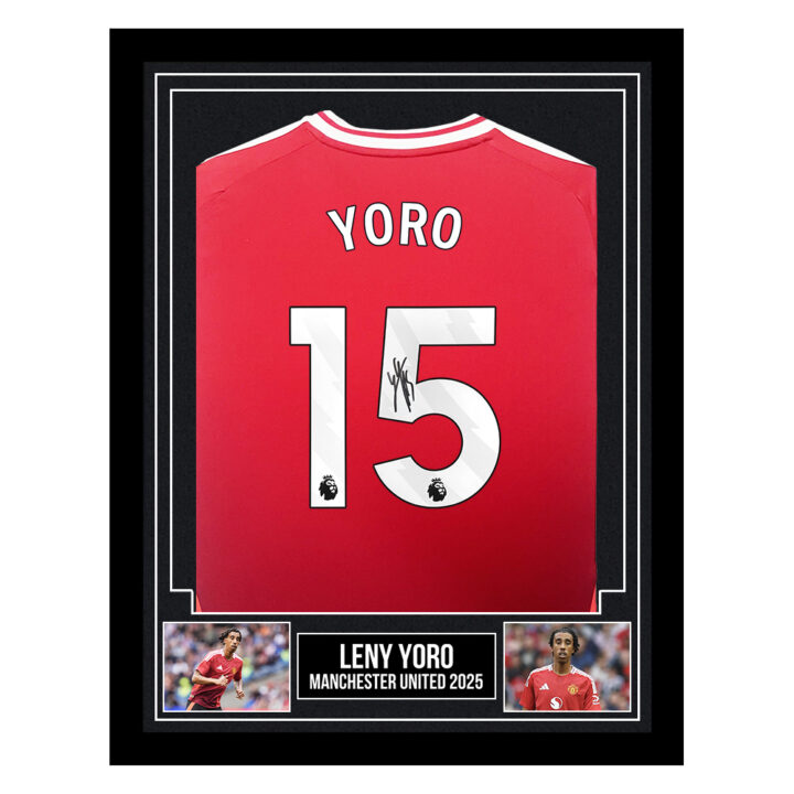 Signed Leny Yoro Framed Shirt - Manchester United 2025
