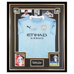 Autographed Ruben Dias Framed Manchester City Shirt - Premier League Winners 2021